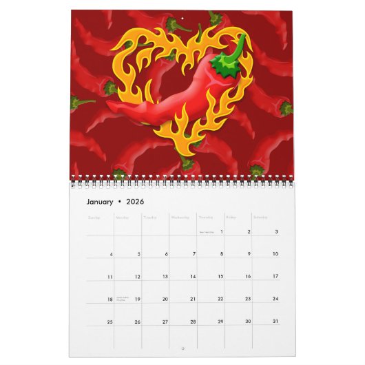 Chili Pepper met vlamhart Kalender (Jan 2026)