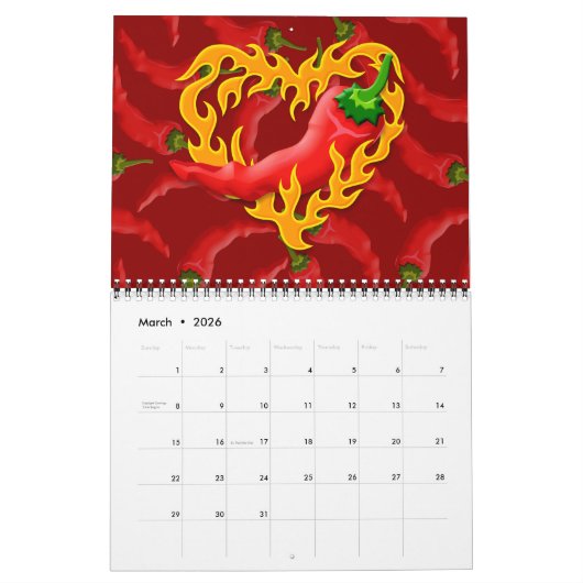 Chili Pepper met vlamhart Kalender (Mar 2026)