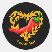 Chili Pepper met vlamhart Ronde Sticker (Voorkant)