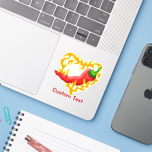 Chili Pepper met vlamhart Sticker (Laptop met iPhone)