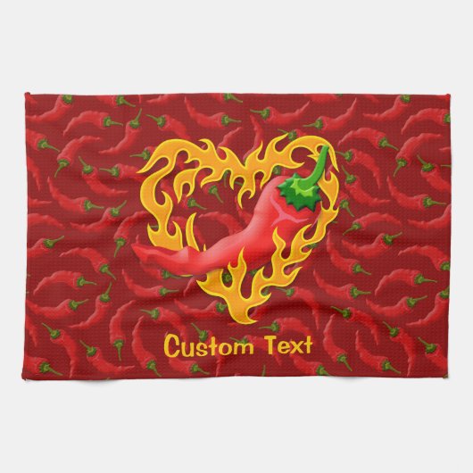 Chili Pepper met vlamhart Theedoek (Horizontaal)