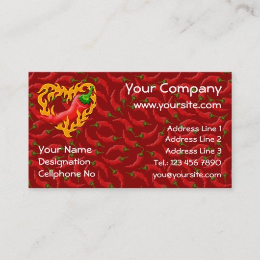 Chili Pepper met vlamhart Visitekaartje (Voorkant)