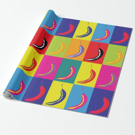 Chili Pepper Pop Art Bright Bold Modern Pattern Cadeaupapier (Uitgerold)