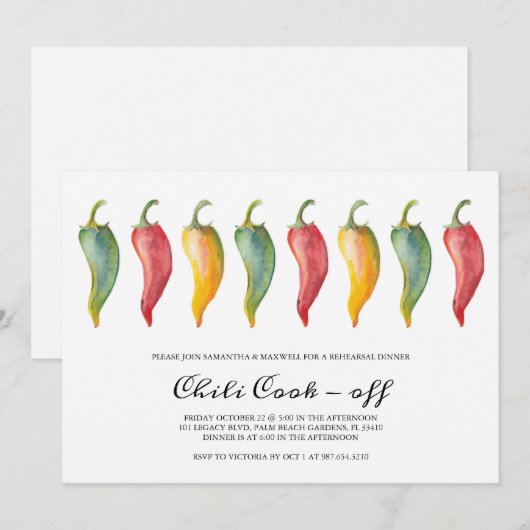 Chili Pepper Wedding Rehearsal Dinner Invite Kaart (Voorkant / Achterkant)