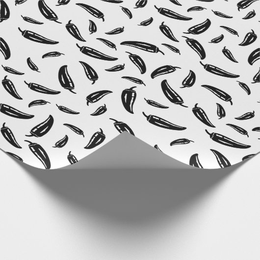 Chili Pepper Wrapping Paper Black en White Custom Cadeaupapier (Hoek)