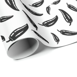 Chili Pepper Wrapping Paper Black en White Custom Cadeaupapier