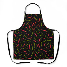 Chili Peppers Black Chillies Pattern Apron
