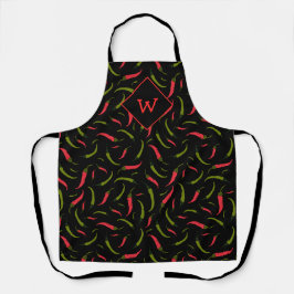 Chili Peppers Black Chillies Pattern Apron Schort