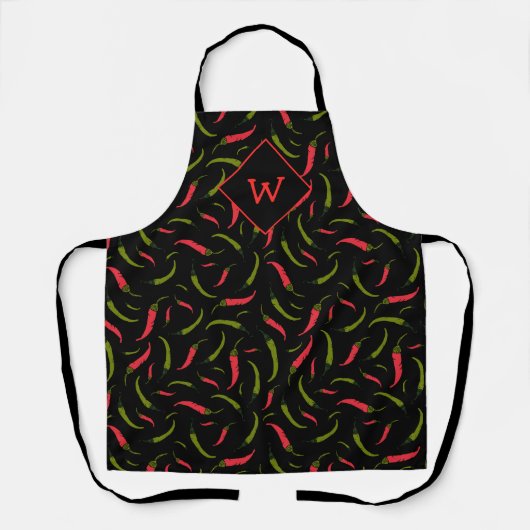 Chili Peppers Black Chillies Pattern Apron Schort (Voorkant)