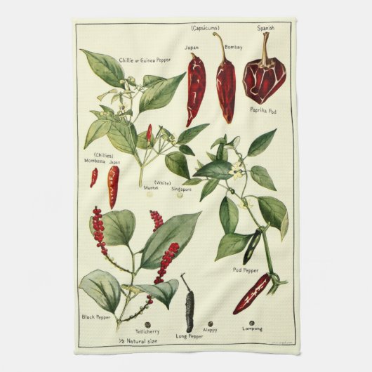 Chili Peppers Botanische illustraties Theedoek (Verticaal)