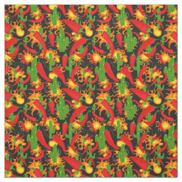 Chili Peppers, Cactus en vlammen Patroon Stof