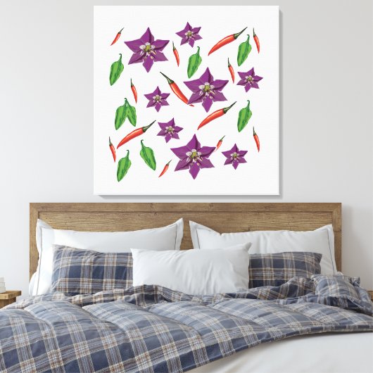 Chili Peppers Flower Blossom Canvas Afdruk (Insitu (Slaapkamer))