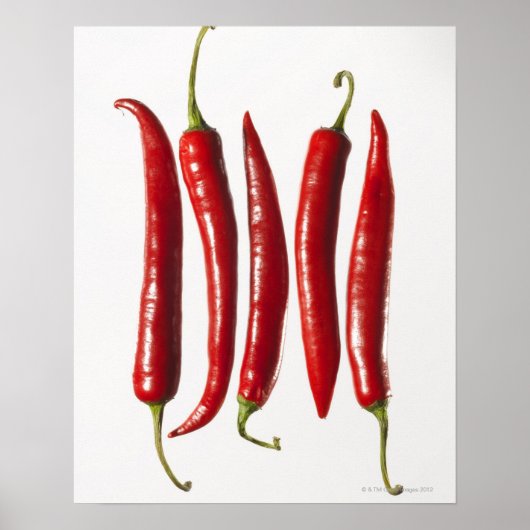 Chili Peppers in een rij Poster (Voorkant)