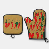 Chili Peppers Oven Mitt and Pot Holders Ovenwant & Pannenlap Set (Voorkant)