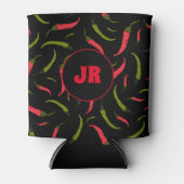 Chili Peppers Patroon Foody Monogram Zwart Blikjeskoeler (Voorkant)