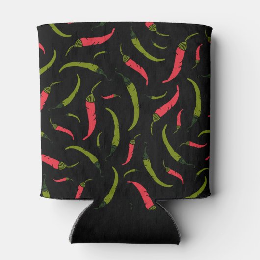 Chili Peppers Patroon Foody Monogram Zwart Blikjeskoeler (Achterkant)