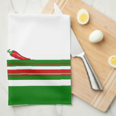 Chili Peppers & Red, Green en White Stripes Theedoek (Quarter Fold)