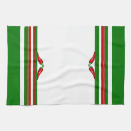Chili Peppers & Red, Green en White Stripes Theedoek