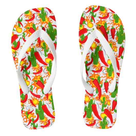 Chili Peppers, vlammen en cactus Patterned Teenslippers (Voetbed)