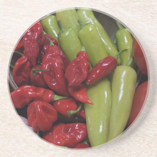Chili Peppers Zandsteen Onderzetter (Voorkant)