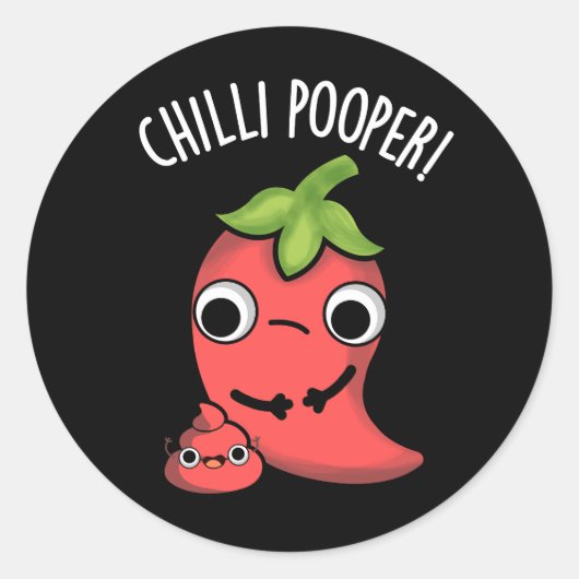Chili Poooper Funny Pepper Pun Dark BG Ronde Sticker (Voorkant)