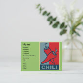 Chili Red en Blue, Visitekaartje (Staand voorkant)
