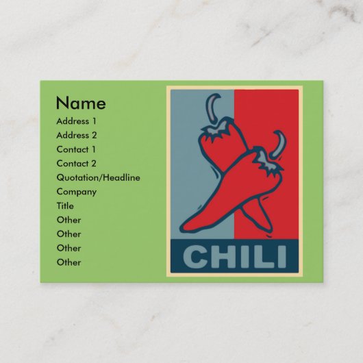 Chili Red en Blue, Visitekaartje (Voorkant)