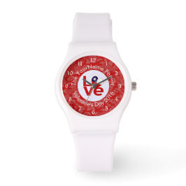 Chili Rood LOVE Vlag Persoonlijk gemaakt Horloge
