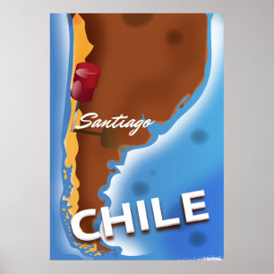 Chili santiago Vintage Travel poster