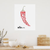 Chili Shape Thai Script Spicy Food Word Art Poster (Keuken)