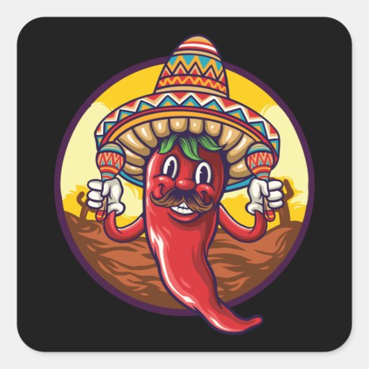 Chili Sombrero Mexicaanse feestdag Vierkante Sticker (Voorkant)