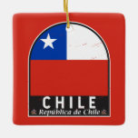 Chili Vlag Embleem Noodlijdende  Keramisch Ornament<br><div class="desc">Chili in nood embleem met de vlag en het wapen.</div>