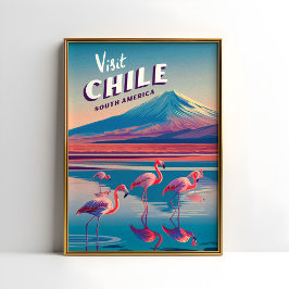 Chili Zuid-Amerika Vintage Reizen Poster Flamingo