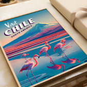 Chili Zuid-Amerika Vintage Reizen Poster Flamingo