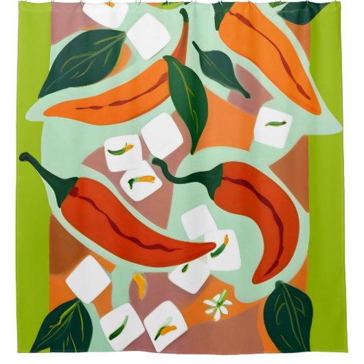 Chilies en ijsblokjes douchegordijn (Voorkant)
