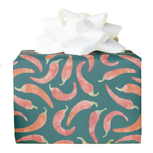 Chilipeper Rood Teal Groen Aquarel Kunst Cadeaupapier