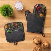 Chilis en specerijen ovenwant & pannenlap set (Top down)