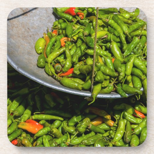 Chili's te koop op de markt drankjes onderzetter (Voorkant)