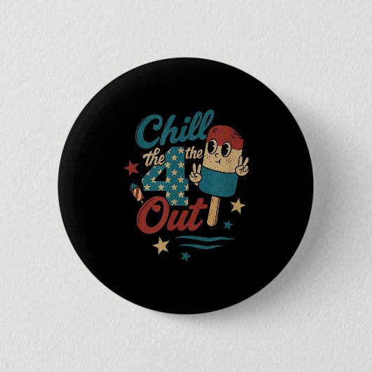 Chill 4th Out - Grappige retro 4 juli ijs Ronde Button 5,7 Cm (Voorkant)