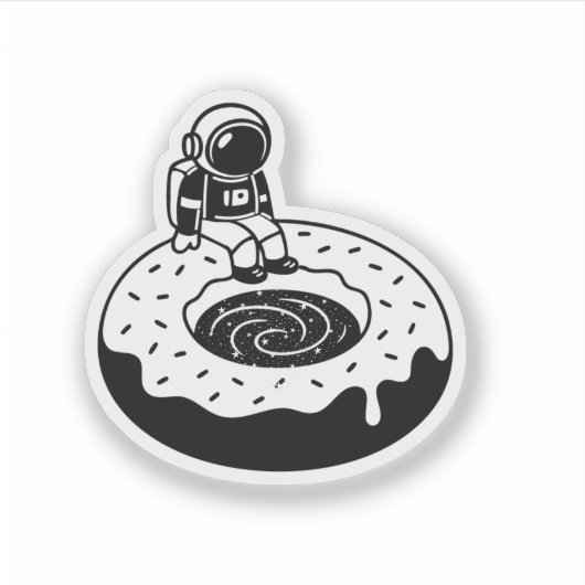 Chill Astronaut on Donut Black Hole – Space Doodle Sticker (Voorkant)