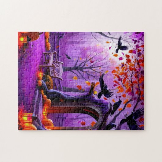 Chill Autumn Vibes met pompoenen en kraaien Legpuzzel (Horizontaal)