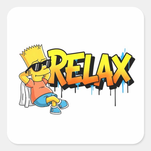 Chill Bart Relax Graffiti Urban Style Grafisch T-s Vierkante Sticker (Voorkant)