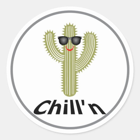Chill Cactus Design - Classic Round Sticker, Glo Ronde Sticker (Voorkant)
