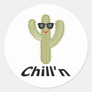 Chill Cactus Design - Classic Round Sticker, Glo Ronde Sticker