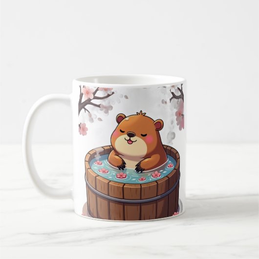 Chill Capybara Bubbelbad Ontspanning Kersenbloesem Koffiemok (Links)