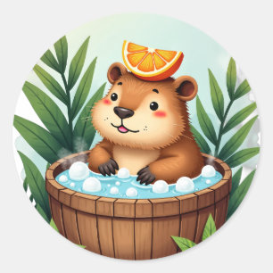 Chill Capybara Hottub Ontspanning Aquarel Kunst Ronde Sticker