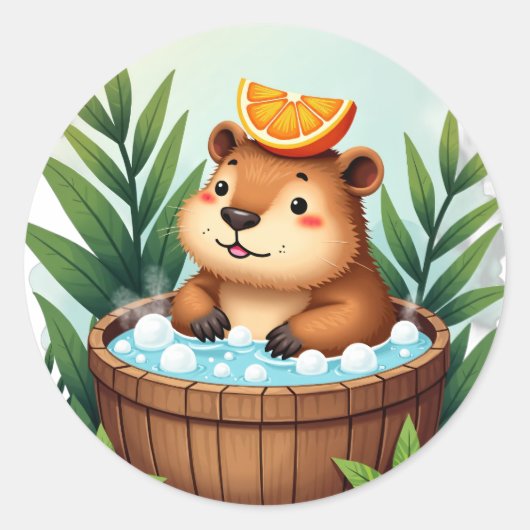 Chill Capybara Hottub Ontspanning Aquarel Kunst Ronde Sticker (Voorkant)