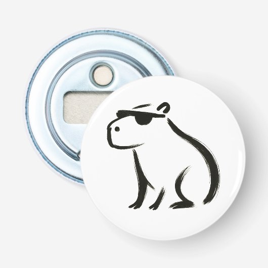 Chill Capybara – Inktborstel op ontwerp Button Flesopener (Voorkant)