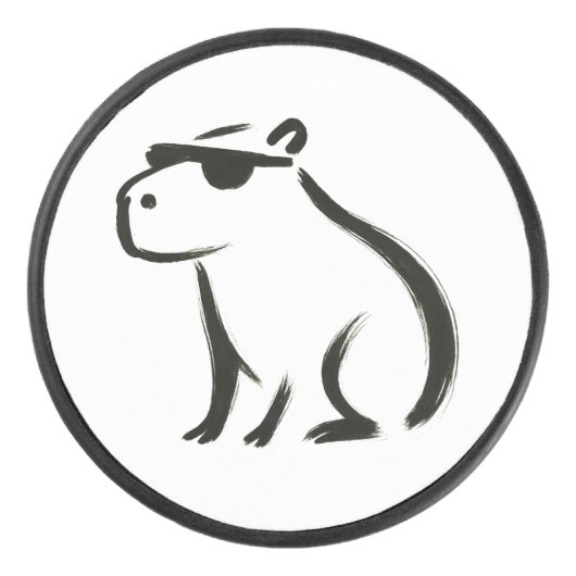 Chill Capybara – Inktborstel op ontwerp Hockey Puck (Voorkant)