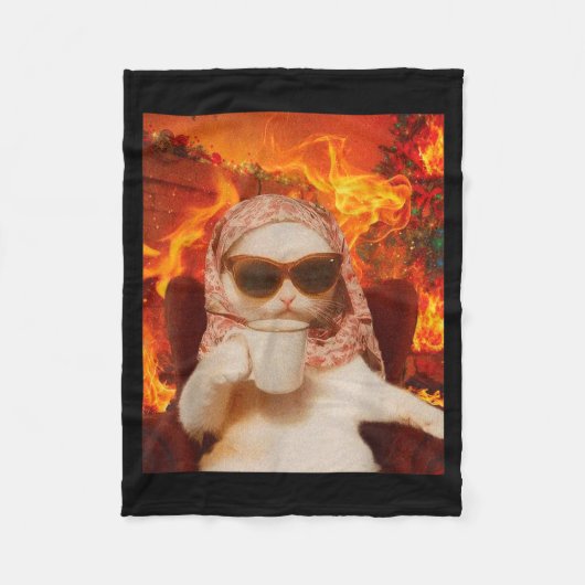 Chill Cat And Coffe Xmas Funny Cat Meme Y2k Joke  Fleece Deken (Voorkant)